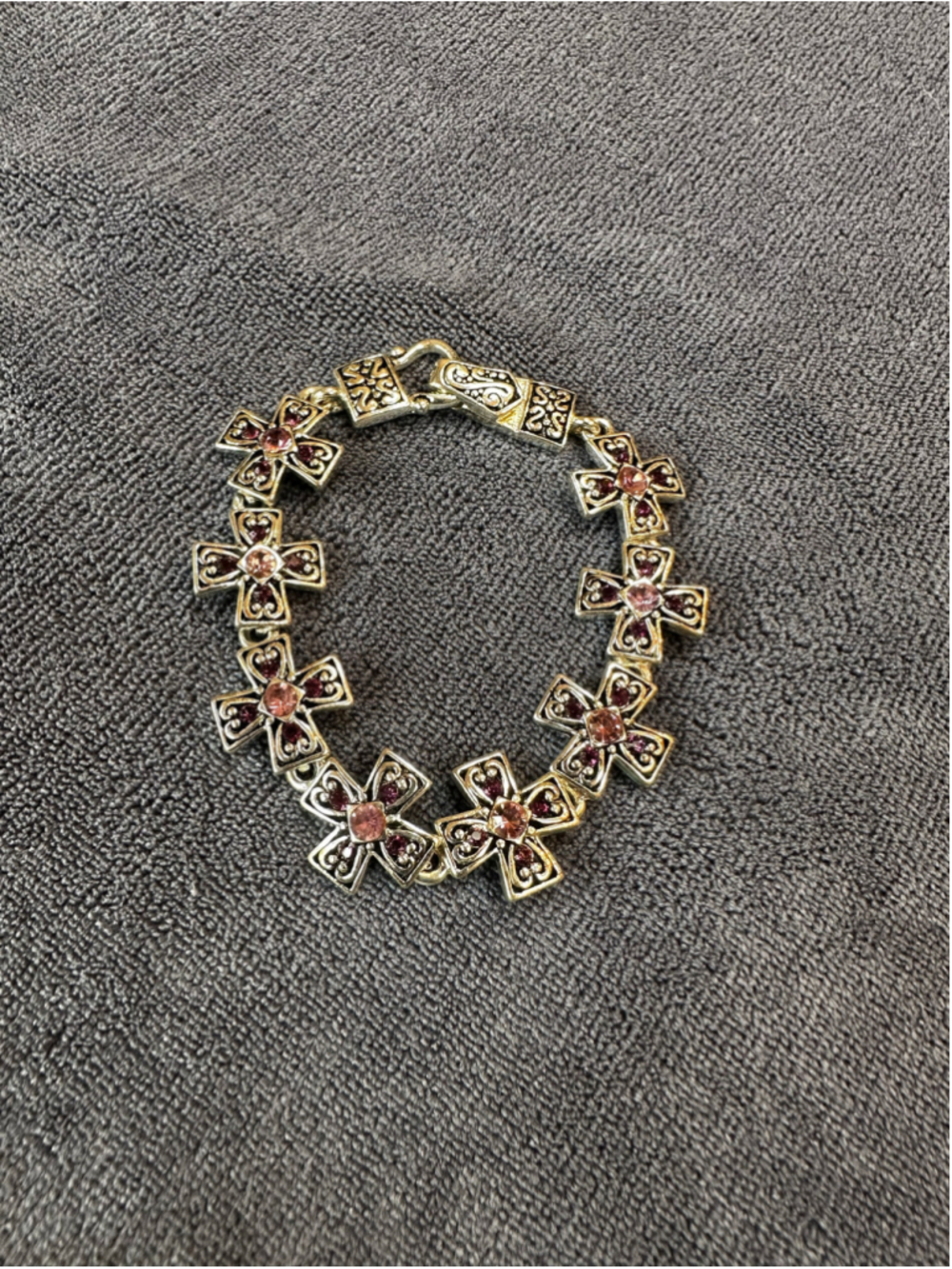Unbranded Silver & Purple Cross Charm Bracelet
